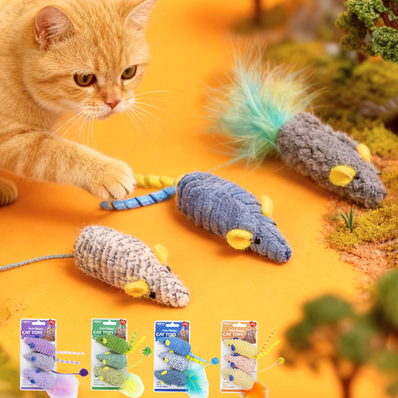 Catnip Interactive Plush Mouse - 3pcs Mainan Tikus Boneka Realistis dengan