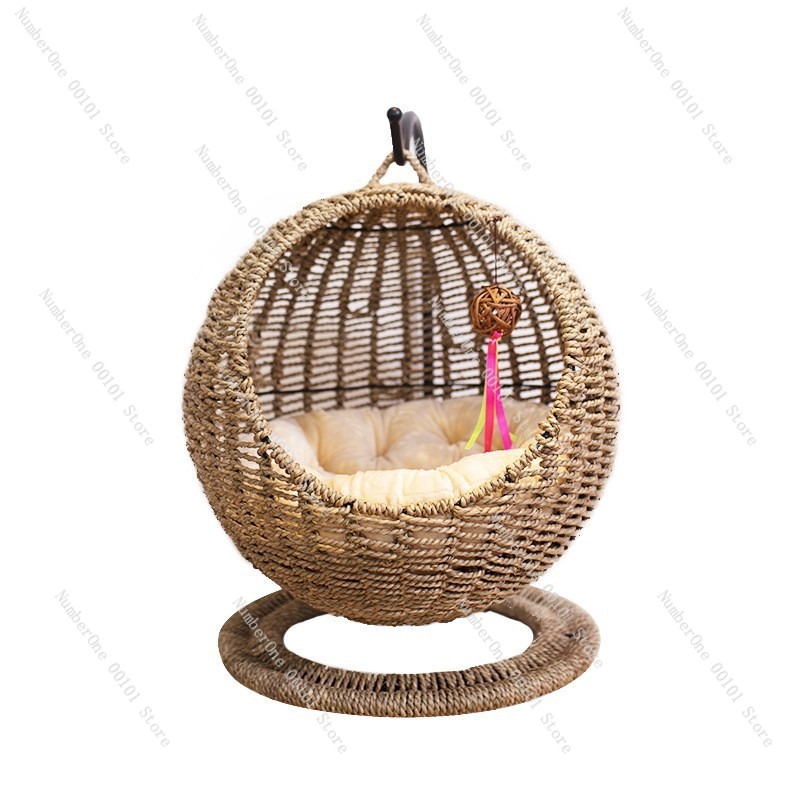 Pet Beds - Keranjang Gantung Kucing Rotan Bulat Semi
