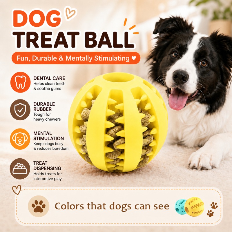 Rubber Treat Dispensing Dog Toy - 1 Pcs Bola Camilan Anjing Mainan