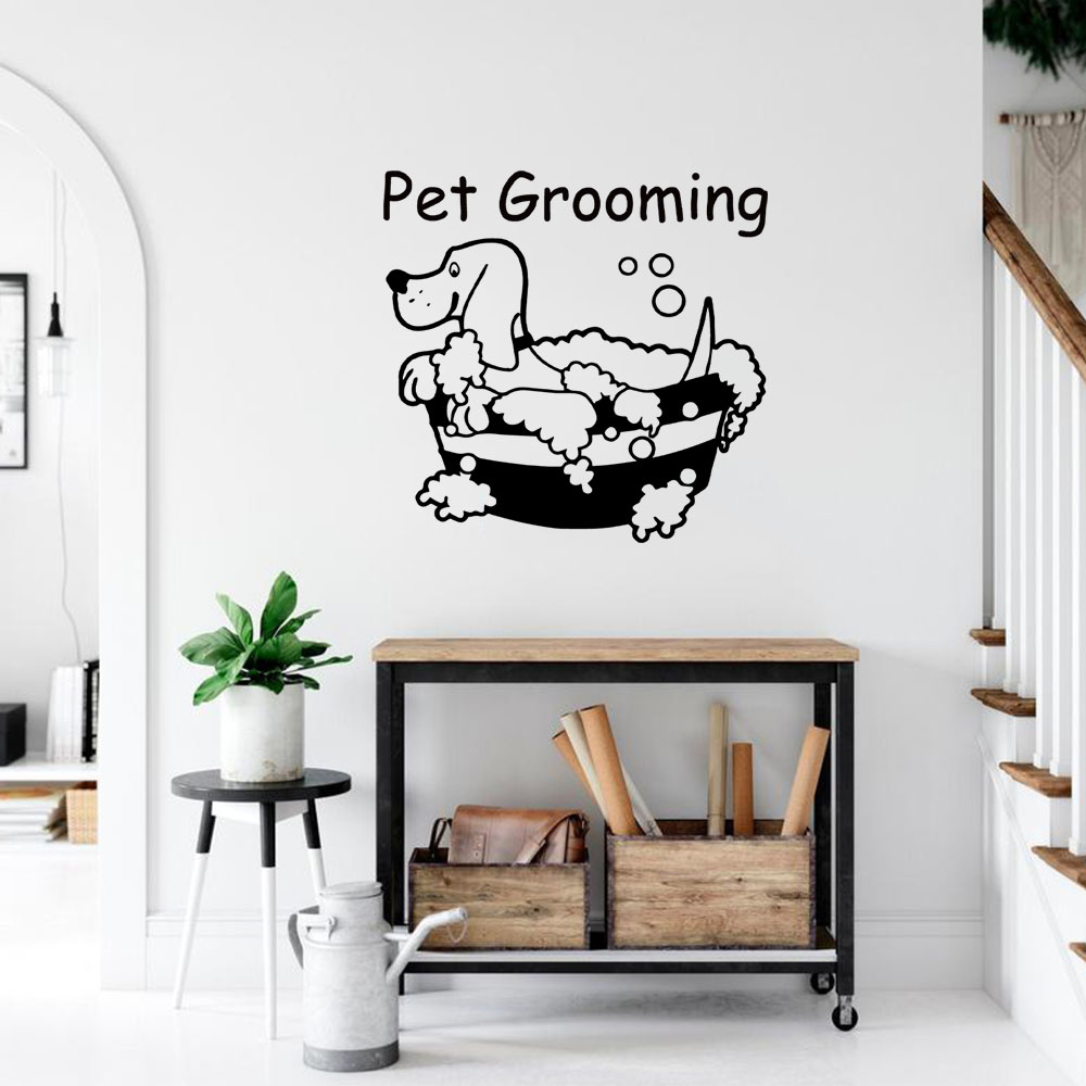 Pet Grooming - 1 Buah Stiker Dinding Nama Kustom