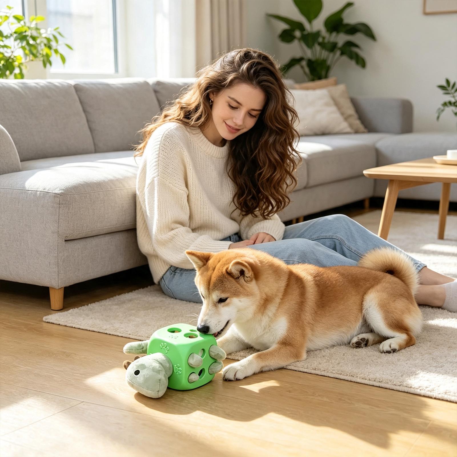 Rubber Treat Dispensing Dog Toy - Mainan Anjing Interaktif, Alat Permainan Berbunyi,