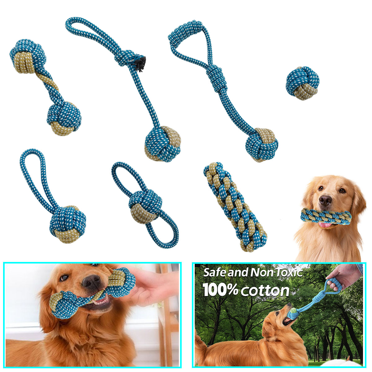 Mainan Tali Kunyah Anjing 7 Bu - Teeth Cleaning Dog Chew Bone ulasan dan harga